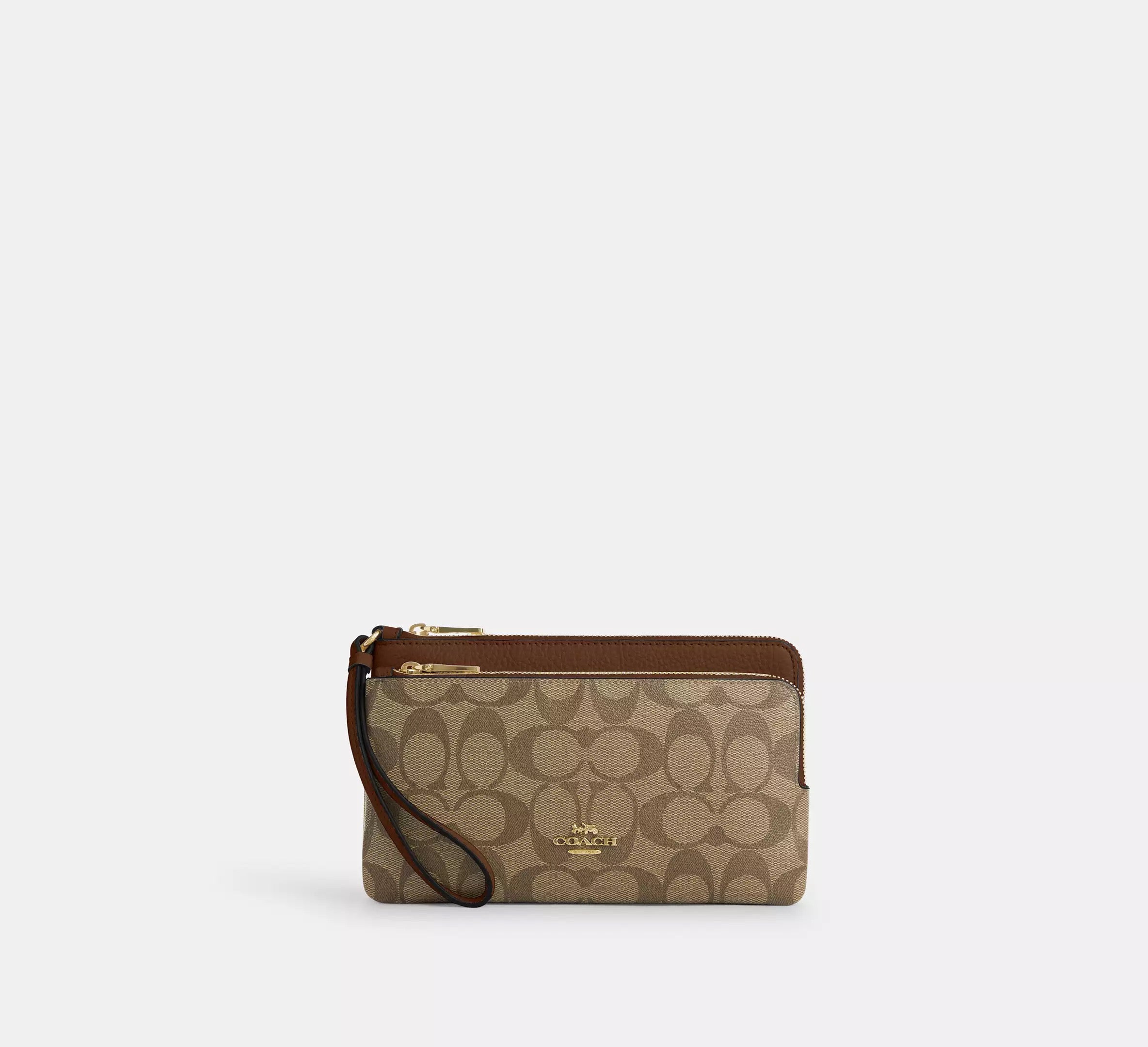 Coach Wristlet doble cierre grande con monograma