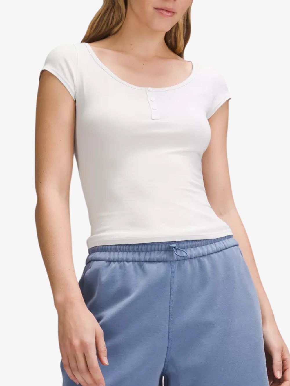 Playera de manga corta Henley M para Dama