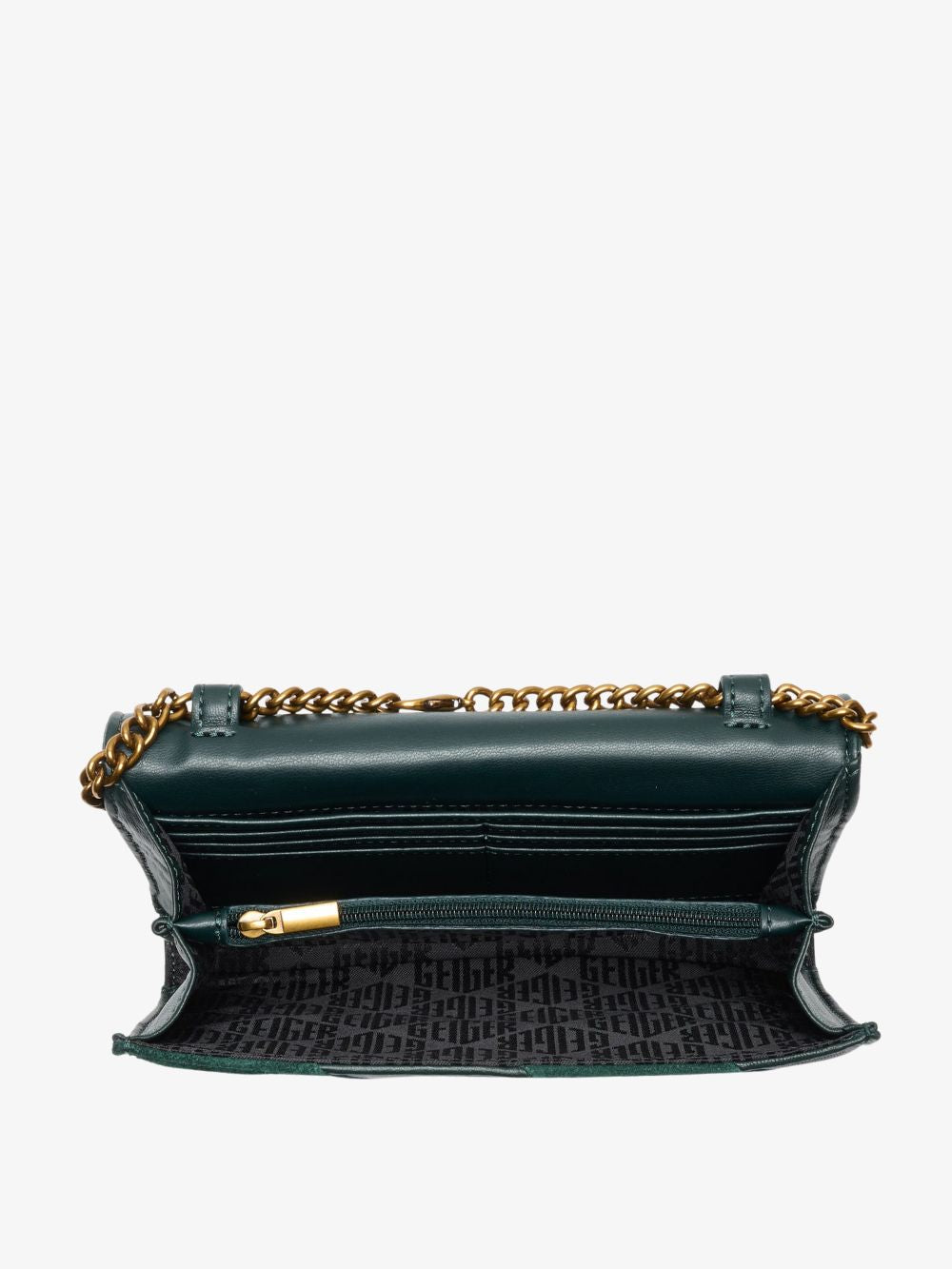 Cartera en piel con cadena Soho verde